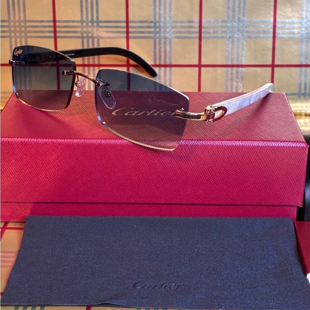 Cartier Unisex Buffalo Horn Rimless Sunglasses - Picture 2 of 5